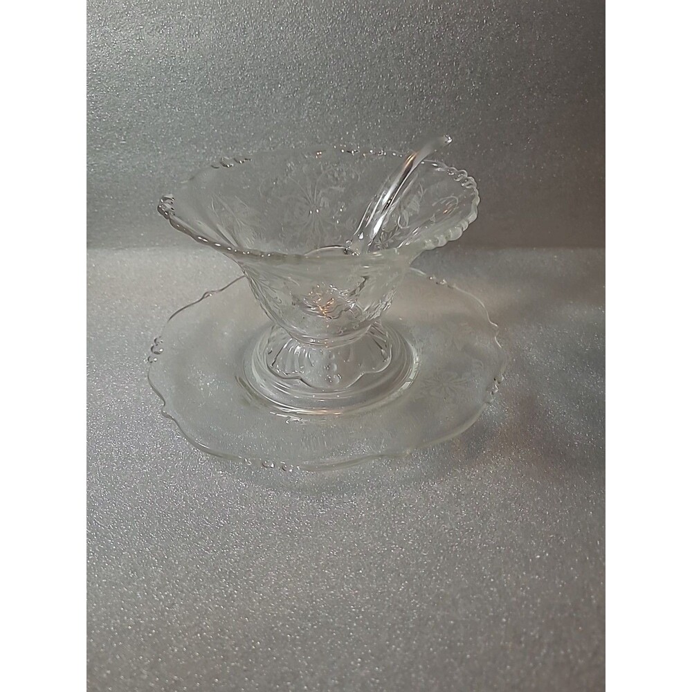 Vintage - 3 piece set, Condiment Bowl, Underplate & Ladle - Heisey Orchid - 4”